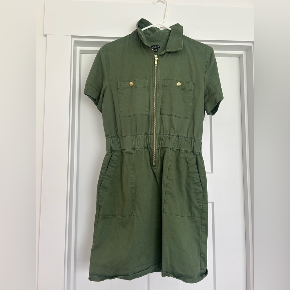 Green J. Crew Short Sleeve Zip-Up Dress